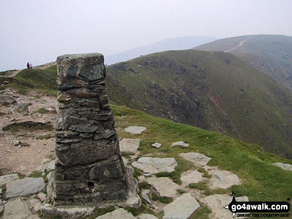 Walk c179 The Seathwaite Round from Seathwaite, Duddon Valley - The Ordnance Survey Triangulation Piller on the summit of The Old Man of Coniston