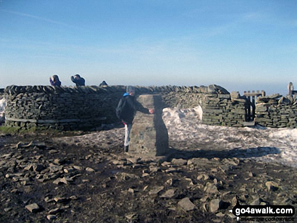 Walk ny321 The Yorkshire Three Peaks Challenge as a 2 day walk - Day 1 from Horton in Ribblesdale (New 2013 Route) - Justin at Pen-y-Ghent summit trig point