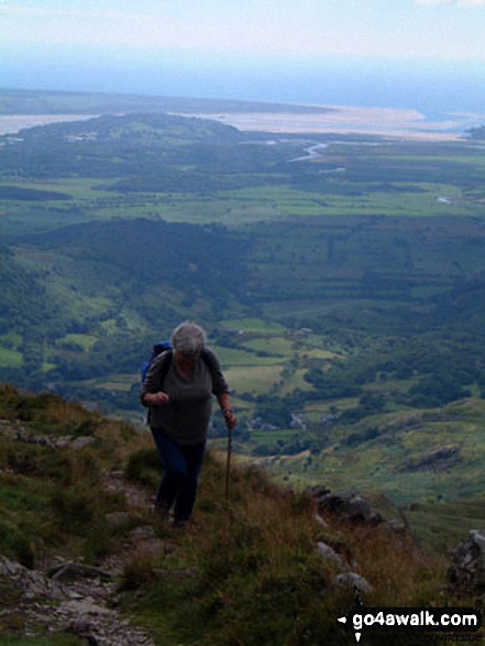 Walk gw224 Cnicht, Hafod-yr-Hydd and Moelwyn Mawr from Croesor - My friend Carol on Cnicht