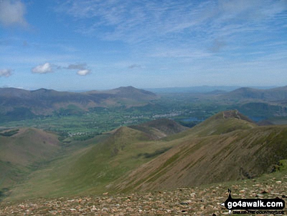 Walk c408 Grisedale Pike and Causey Pike from Braithwaite - Sleet How (left), Outerside and Barrow (Newlands) (centre) and Causey Pike (right) from Crag Hill (Eel Crag)