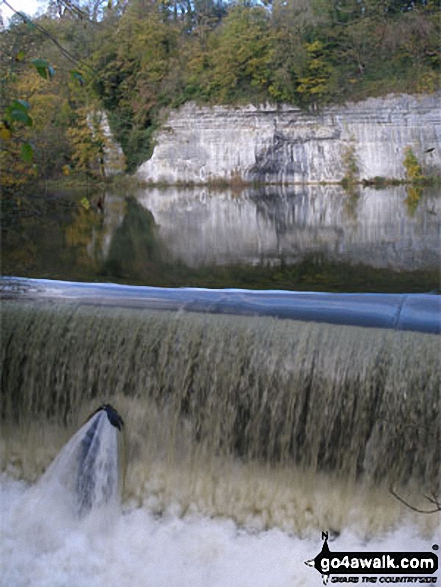 Walk d113 The Monsal Trail, Water-cum-Jolly Dale and Miller's Dale from Miller's Dale Station - River Wye Waterfall in Water-cum-Jolly Dale near Cressbrook