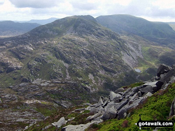 Rhinog Fach and Y Llethr with Bwlch Drws-Ardudwy below from Rhinog Fawr