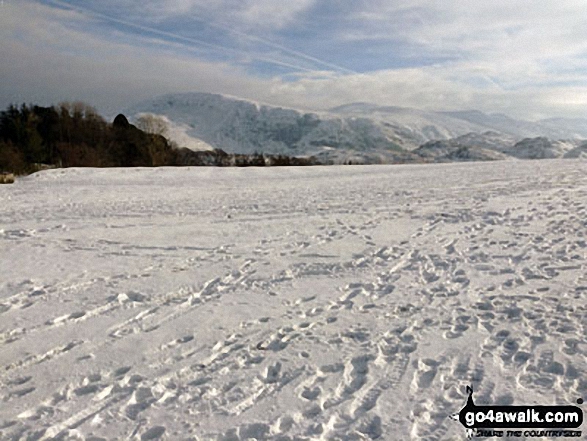 Walk c201 Ashness Bridge and Walla Crag from Keswick - Clough Head, Calfhow Pike, Great Dodd and Watson's Dodd from Castlerigg in the snow