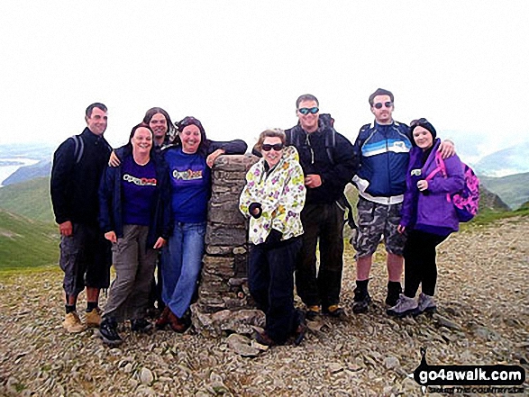 Walk c394 Helvellyn, Catstye Cam and Sheffield Pike from Glenridding - With work colleagues on the summit of Helvellyn on a sponsored walk