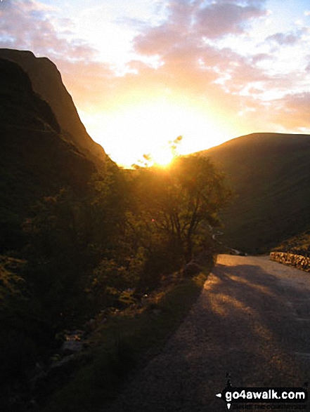 Walk c442 Great Gable and Green Gable from Honister Hause - The setting sun on Honister Pass