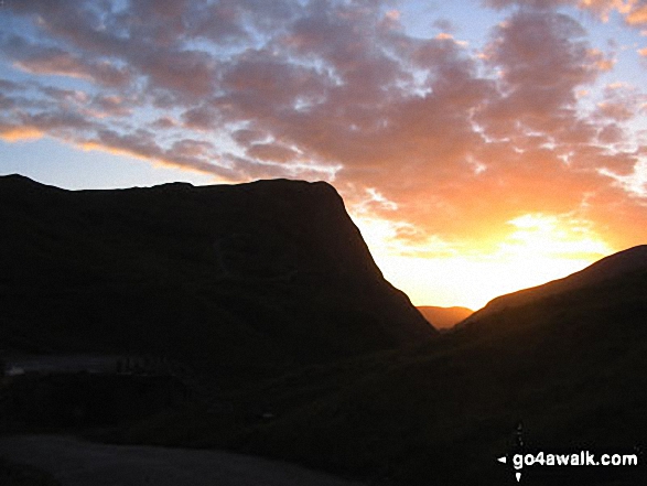 Walk c338 Great Gable and Kirk Fell from Honister Hause - The setting sun on Honister Pass