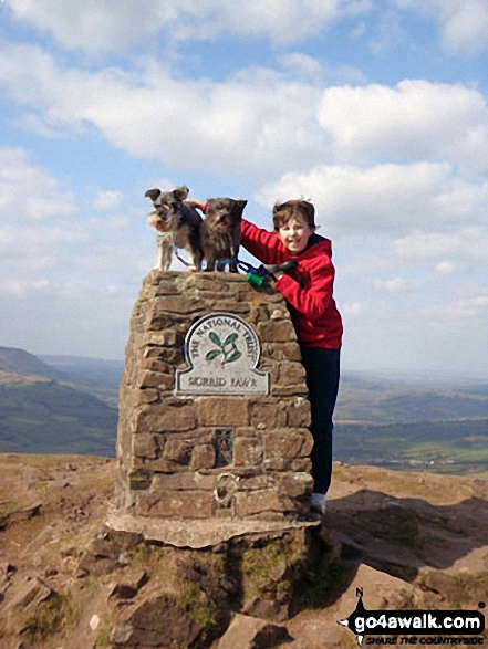 Walk mo128 The Skirrid from Abergavenny - My son Daniel and our 2 dogs Brecon and Maggie at the top of The Skirrid