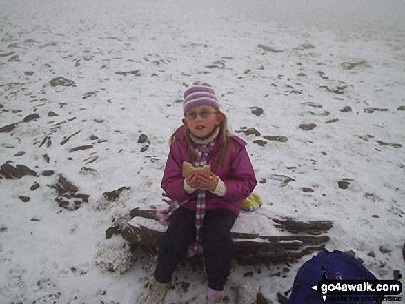 Walk po158 Pen y Fan from The Storey Arms Outdoor Centre - My daughter Ffion (aged 8) on the summit of Pen y Fan