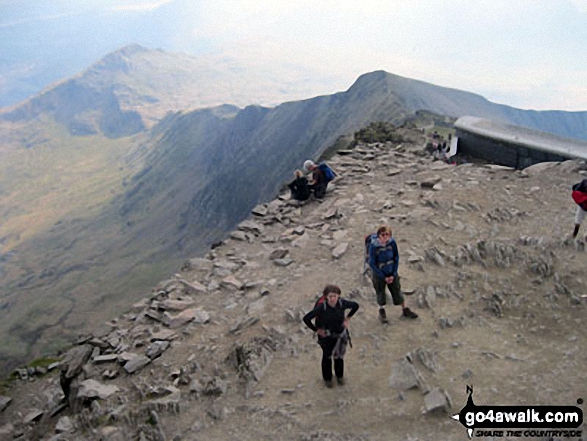 Walk gw117 Snowdon and Yr Aran via The Watkin Path from Bathania, Nantgwynant - We made it! Sara and Tess on the summit of Snowdon