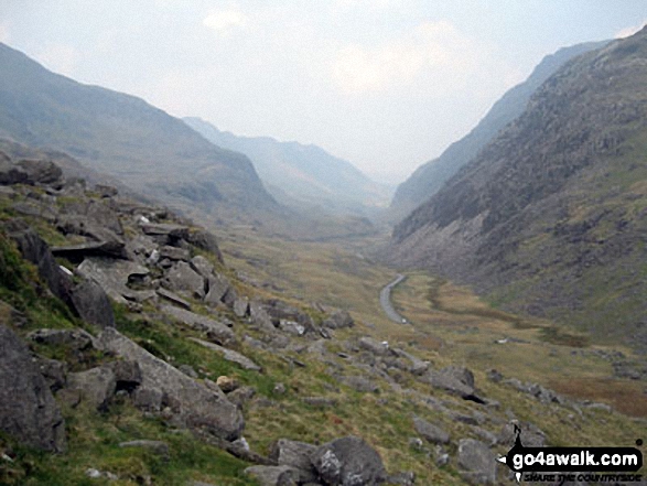 Walk gw136 The Snowdon (Yr Wyddfa) Horseshoe from Pen y Pass - The Llanberis Valley from the PYG Track, Mount Snowdon