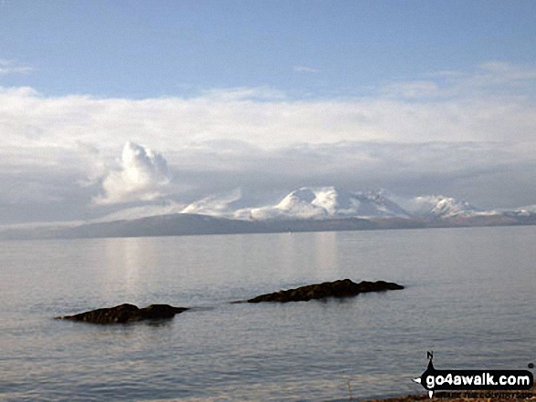 Beinn Tarsuinn and Goatfell (Goat Fell) on The Isle of Arran under a blanket of snow from Ardrossan