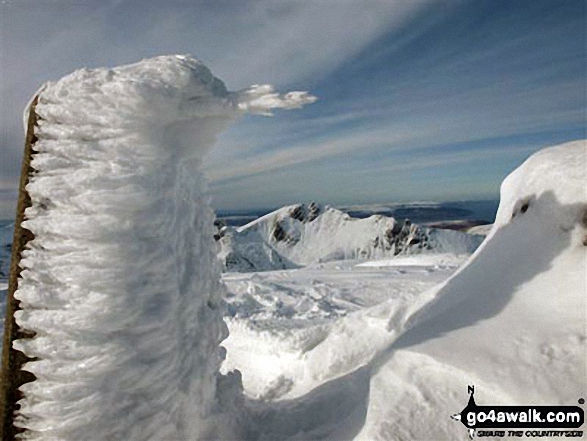 Cir Mhor from a snow and ice clad  trig point on Goatfell (Goat Fell), The Isle of Arran