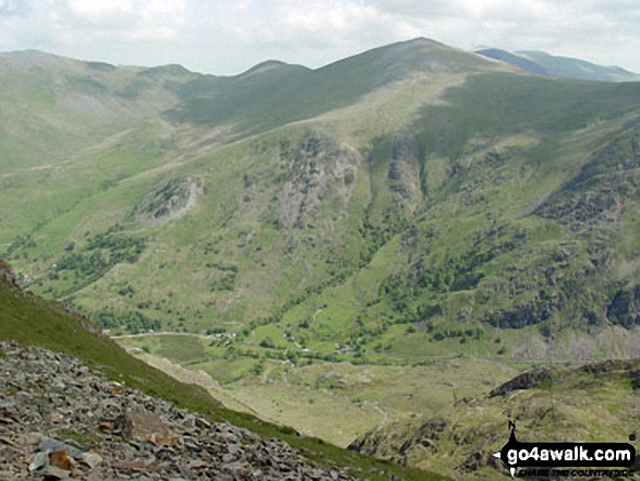 Walk gw126 Snowdon via The Llanberis Path - Llanberis Pass with Y Garn (Glyderau) beyond from near Crib y Ddysgl on the Llanberis Path near the top of Mount Snowdon