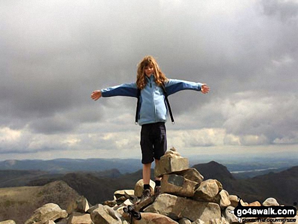 Walk c172 Scafell Pike via The Corridor Route from Wasdale Head, Wast Water - My daughter (11) conquering Scafell Pike