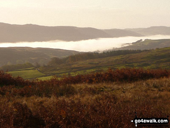 Lake Coniston under a temperature inversion from the car park at Walna Scar Road