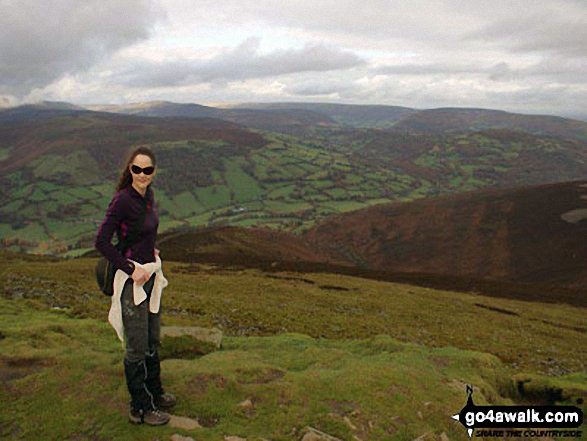 Walk mo100 Sugar Loaf and Mynydd Pen-y-fal from Mynydd Llanwenarth - My wife on the summit of Sugar Loaf (Y Fal)