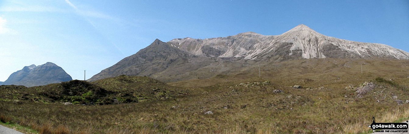 *Stuc a' Choire Dhuibh Bhig (Spidean a'Choire Leith (Laithach) (left) and The Beinn Eighe Group featuring Spidean Coire nan Clach (Beinn Eighe) and Sgurr Ban (Spidean Coire nan Clach (Beinn Eighe)) from the A896 near Loch Bharranch, Torridon, Wester Ross