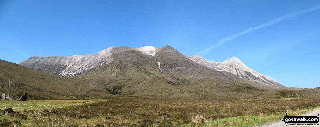 The Beinn Eighe Group featuring Spidean Coire nan Clach (Beinn Eighe) and Sgurr Ban (Spidean Coire nan Clach (Beinn Eighe)) from the A896 south west of Loch Bharranch, Torridon, Wester Ross