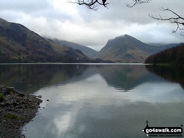 Walk c379 Rannerdale Knotts from Buttermere - Buttermere from the North West shore featuring Fleetwith Pike (just right of centre)