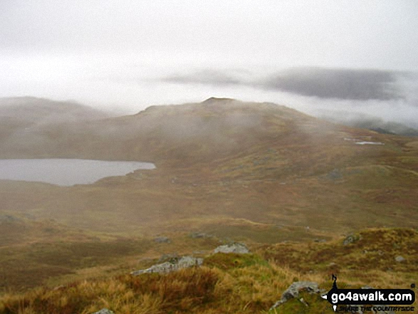 Walk c243 High Raise and Ullscarf from Rosthwaite - Blea Tarn and Bell Crags from Low Saddle (Coldbarrow Fell)