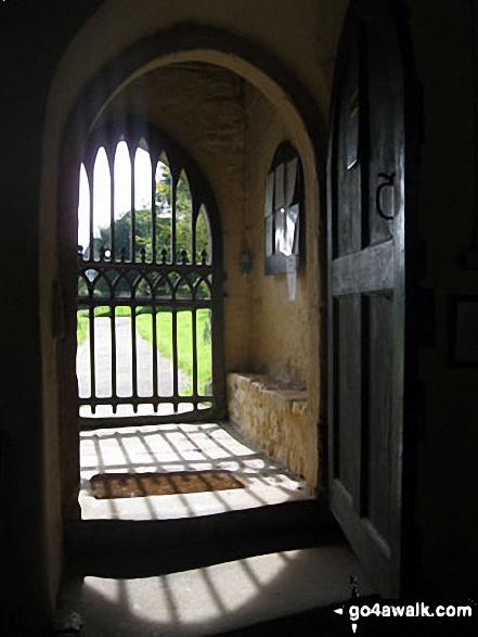 Walk s212 Blore, The River Dove and Mappleton from Swinscoe - Sunlight falling through the entrance to Blore Church