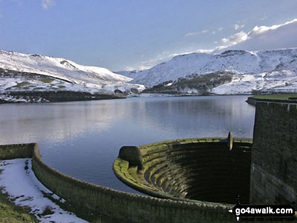 Snow on Dean Rocks and Hoarstone Edge from Dove Stone Reservoir 