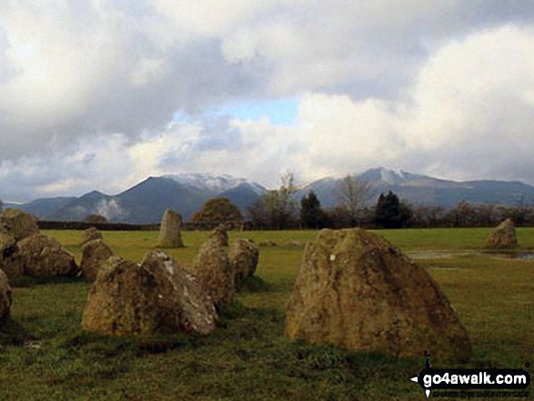 Walk c401 Friar's Crag and Castlerigg StoneCircle from Keswick - Castlerigg Stone Circle with Sail, Causey Pike, Barrow and Grisedale Pike in the background