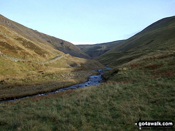 Walk c407 Little Fell (Burton Fell), Mickle Fell and Murton Fell from Hilton - Hilton Beck emerging from Scordale