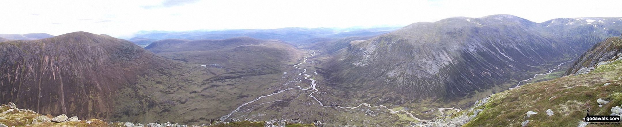 Carn a' Mhaim, Glen Dee, Beinn Bhrotain, Monadh Mor and Glen Geusachan from The Devil's Point