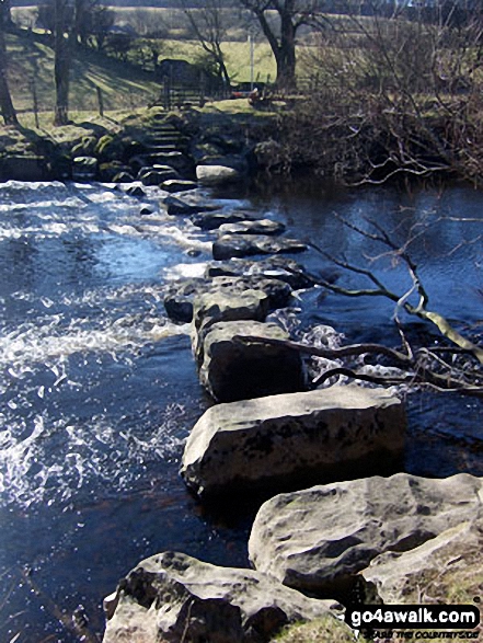 Walk ny114 Addlebrough via Worton Pasture from Askrigg, Wensleydale - Stepping Stones across the River Ure near Askrigg