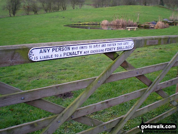 Walk sh148 Lee Brockhurst from Weston - Old Railway Gate sign on farm gate near Weston, 