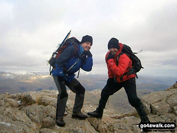 Walk c208 Harrison Stickle and High Raise from The New Dungeon Ghyll, Great Langdale - Tony and myself (on the right) on the top of Harrison Stickle