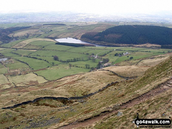 Ogden Reservoirs from the summit of Pendle Hill (Beacon or Big End)