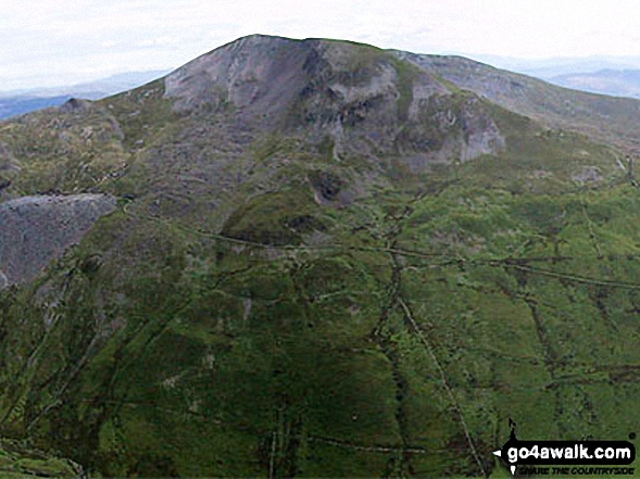 Walk gw224 Cnicht, Hafod-yr-Hydd and Moelwyn Mawr from Croesor - Moelwyn Mawr (centre) from the summit of Cnicht - the Welsh Matterhorn