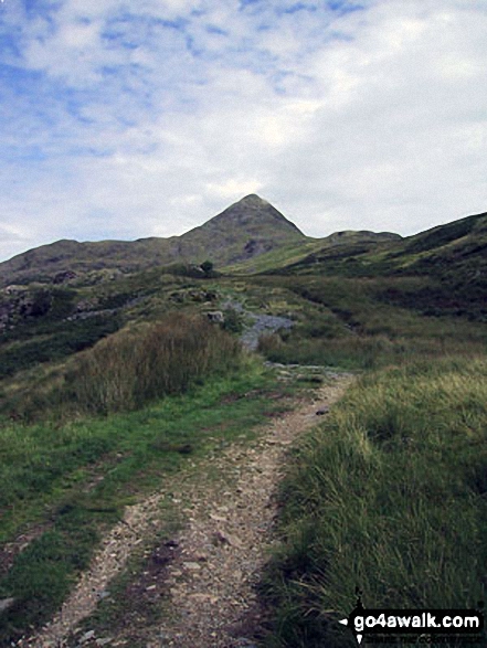 Cnicht - aka The Welsh Matterhorn - from the track across Croesor Bach When viewed from this angle Cnicht appears to be a perfect pyramid shaped mountain that resembles the Matterhorn on the border between Italy and Switzerland.