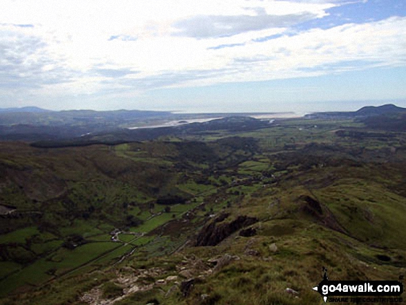 Walk gw163 Cnicht from Nantgwynant - Porthmadoc and Tremadoc Bay/Bae Tremadog from the summit of Cnicht - the Welsh Matterhorn