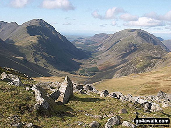 Walk c442 Great Gable and Green Gable from Honister Hause - Ennerdale with Hay Stacks (Haystacks) and the High Stile ridge (right) and Looking Stead and Pillar (left) from Brandreth