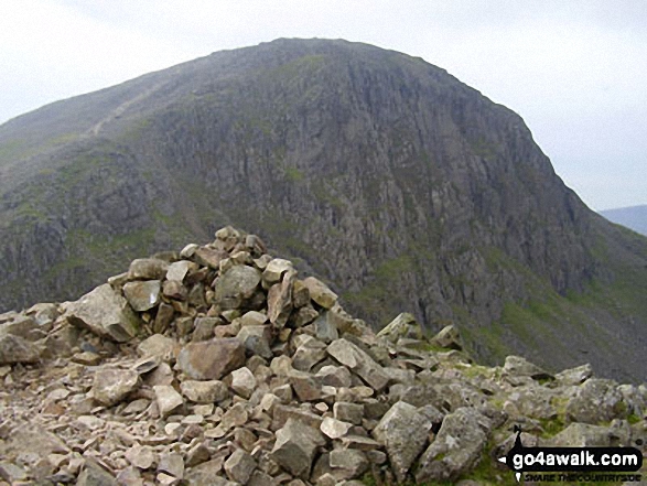 Walk c442 Great Gable and Green Gable from Honister Hause - The summit cairn on Green Gable with Great Gable beyond