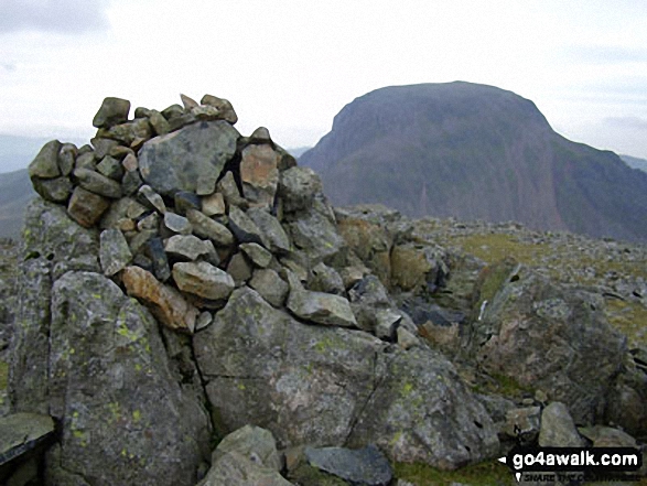 Walk c151 Great Gable, Kirk Fell and Hay Stacks from Honister Hause - Kirk Fell summit cairn with Great Gable in the background