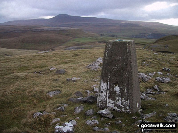 Walk ny116 Gragareth and Green Hill from Ingleton - Tow Scar Trig Point with Ingleborough on the horizon