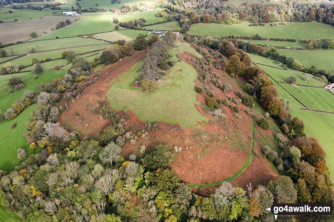 Walk gl144 Uley Bury, Cam Long Down and Downham Hill from Uley - Downham Hill (Smallpox Hill) from a drone flying overhead