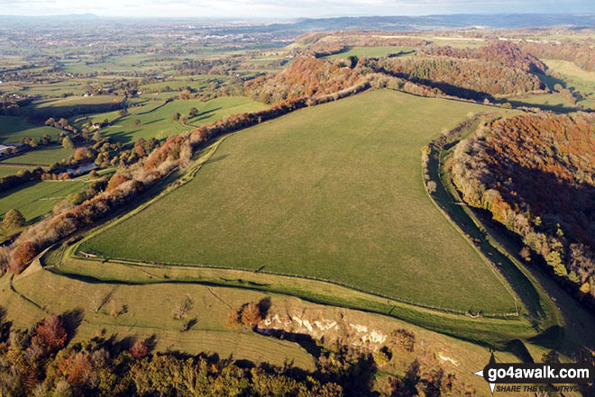 Walk gl144 Uley Bury, Cam Long Down and Downham Hill from Uley - The Iron Age Fort at Uley Bury from the air