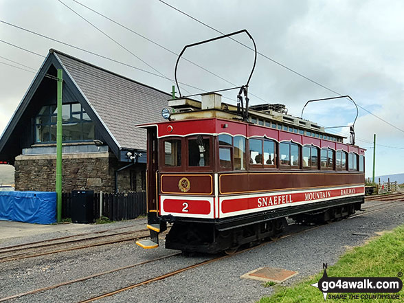 Snaefell Mountain Railway at the station on the road below Snaefell 