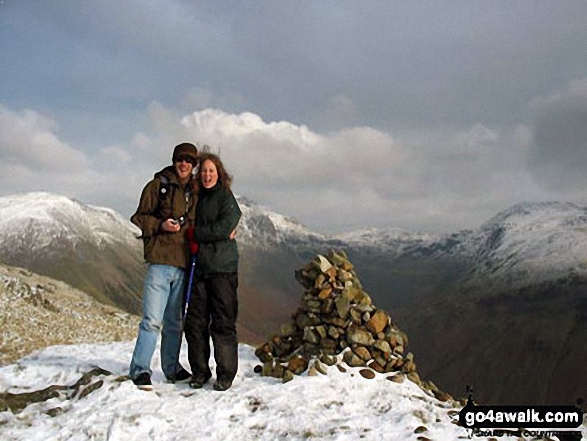 Walk c133 The Netherbeck Round from Greendale - My Daughter & Son-in-law on top of Yewbarrow in the snow