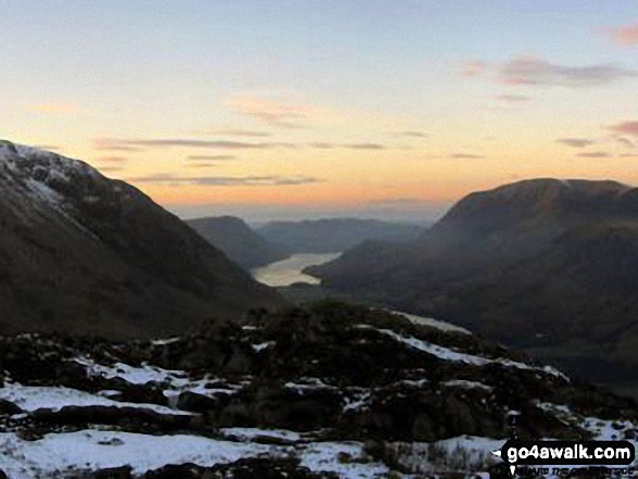 Walk c120 The Ennerdale Horseshoe - High Crag (left), Crummock Water and Grasmoor (right) from the summit of Hay Stacks (Haystacks)