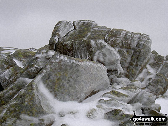 Walk c172 Scafell Pike via The Corridor Route from Wasdale Head, Wast Water - Ice on Scafell Pike