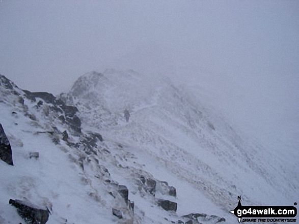 Walk c394 Helvellyn, Catstye Cam and Sheffield Pike from Glenridding - On Swirral Edge in the Snow