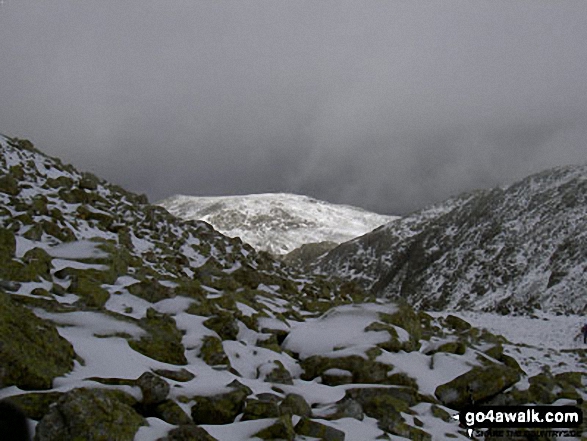 Walk c172 Scafell Pike via The Corridor Route from Wasdale Head, Wast Water - Ice on Scafell Pike