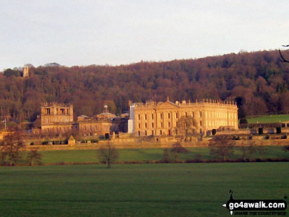 Walk d253 Edensor, Chatsworth Park and Rowsley from Bakewell - Chatsworth House - setting for the BBC's 'Death Comes to Pemberley' drama - enjoying some late afternoon winter sun