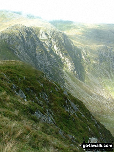 Walk cw199 Carnedd Llewelyn, Foel Grach and Pen Llithrig y Wrach from Llyn Eigiau - Craig yr Ysfa with Carnedd Llewelyn beyond from Pen yr Helgi Du